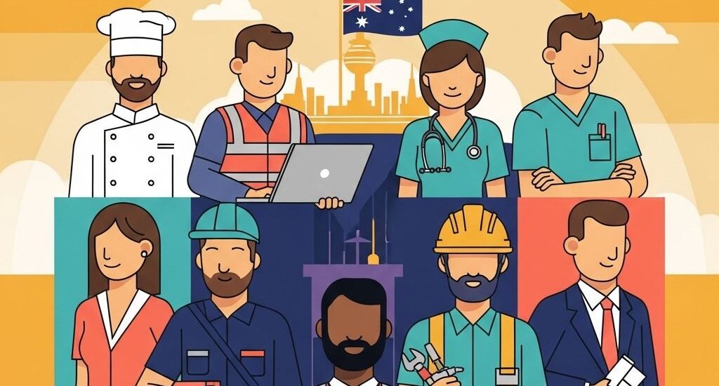 Diverse professional occupations eligible for Australian employer sponsorship including chef, IT, healthcare, construction and business roles with 456 CSOL occupations available